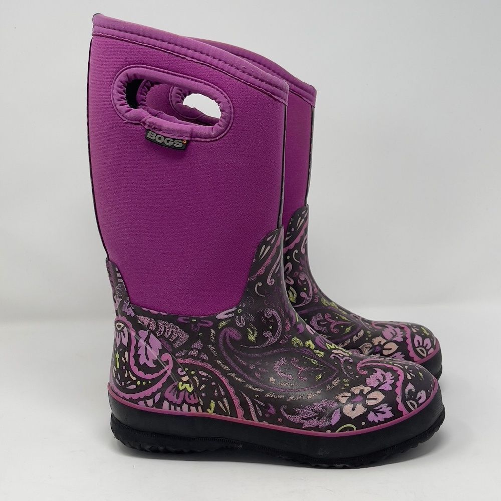 Bogs Classic Tuscany Mid Rain Boot Purple Floral Kid's Size 2